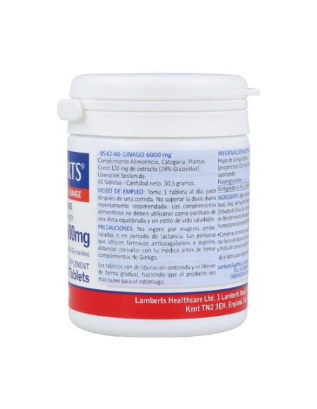 Ginkgo 6000mg 60 tabletas Lamberts
