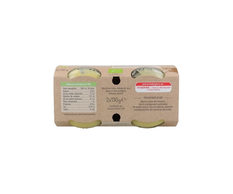 Yogurt coco mango y piña 2 unidades de 130g Babybio