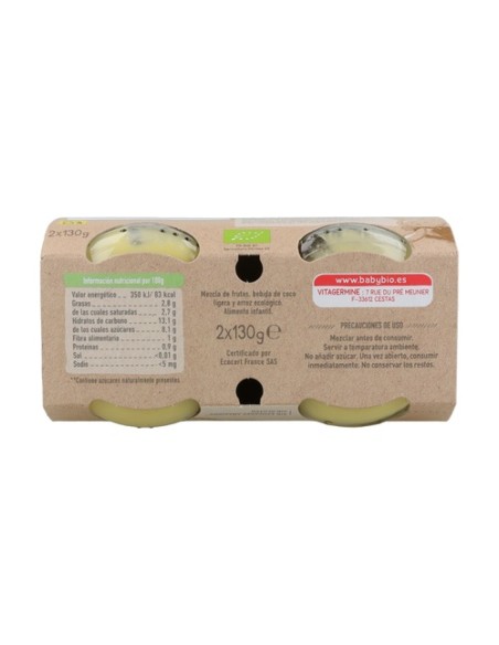 Yogurt coco mango y piña 2 unidades de 130g Babybio