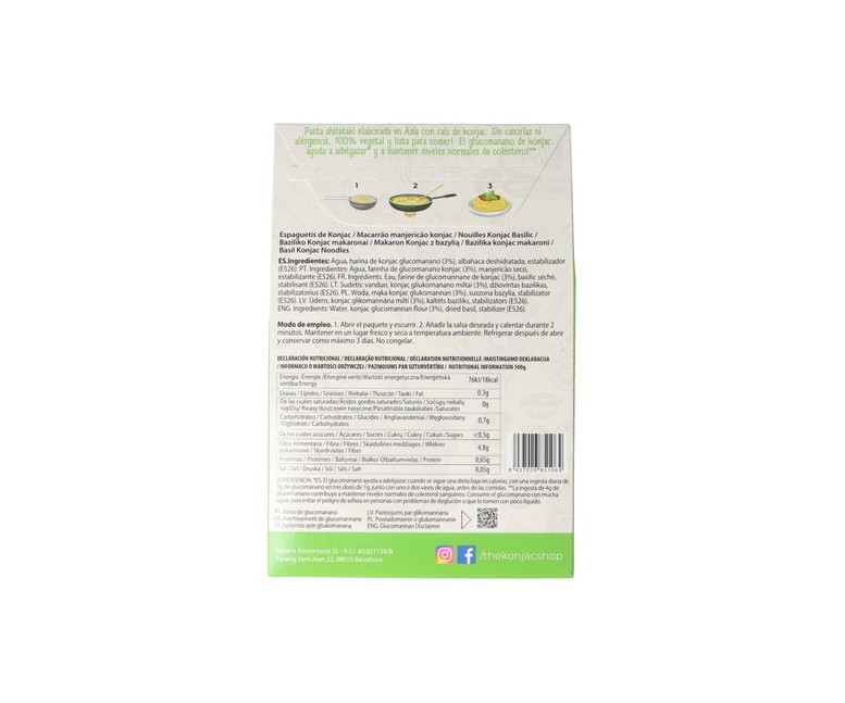 Espaguetis de albahaca de konjac 200 g The Konjac Shop