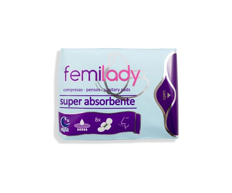 Compresas de noche ocho capas 8 unidades Femilady