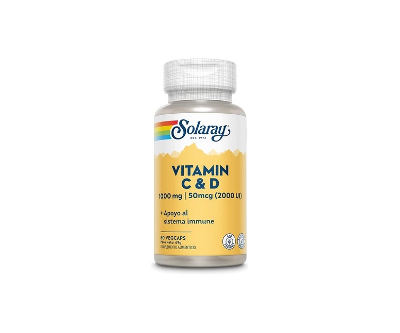 Vitamina C 1000 mg + Vitamina D 2000 UI 60 cápsulas Solaray