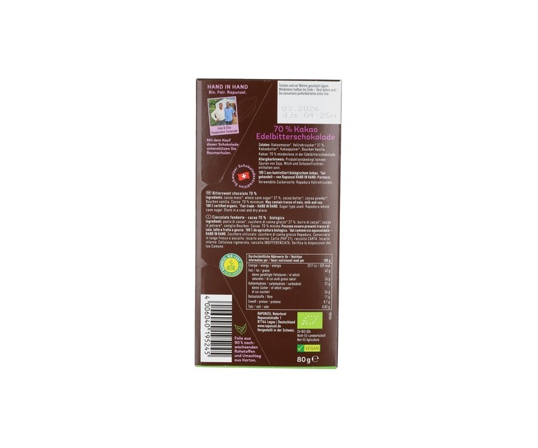 Tableta choco extra negro 80 g Rapunzel