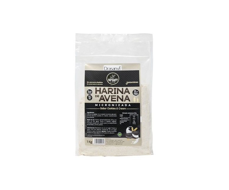 Harina avena sabor cookies & cream sport live 1 kg de polvo Drasanvi