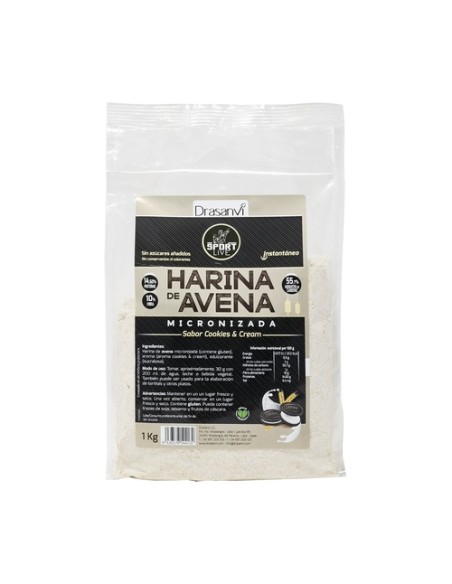 Harina avena sabor cookies & cream sport live 1 kg de polvo Drasanvi