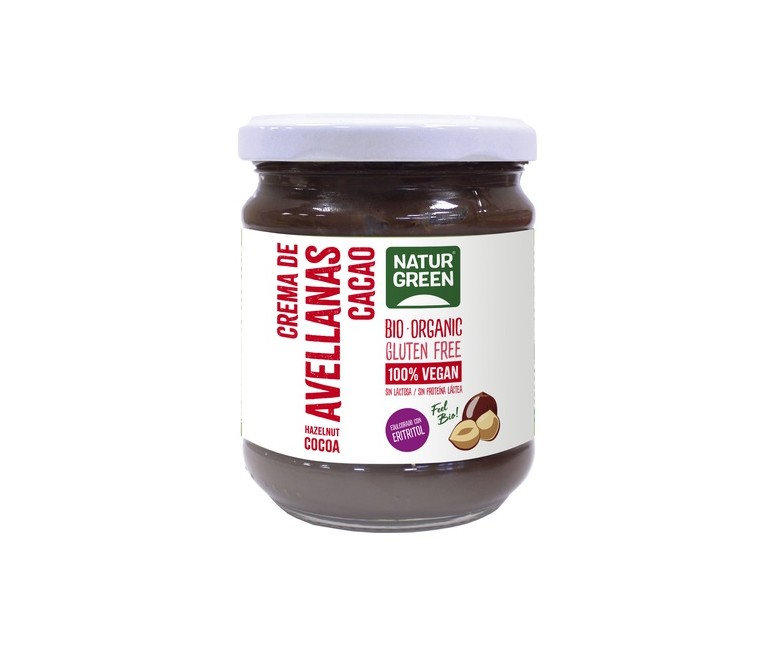 Crema de avellanas y cacao contenido reducido de azúcares 200 g de crema NaturGreen