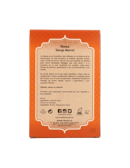 Henna Tatuaje Natural Polvo 50 g Radhe Shyam