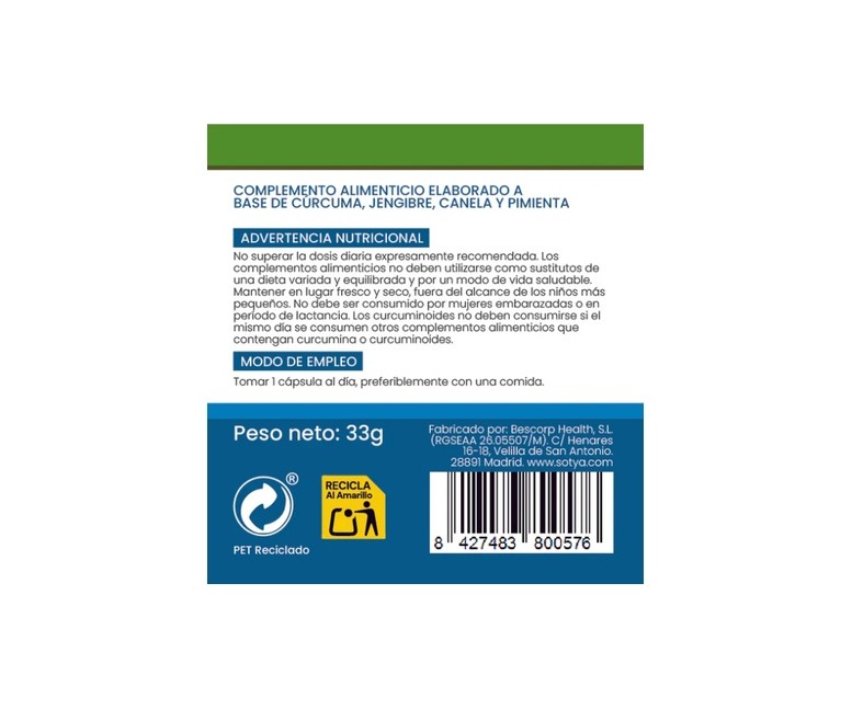 Cúrcuma + Pimienta 60 cápsulas de 550mg Sotya