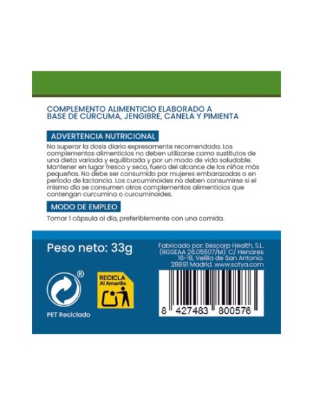 Cúrcuma + Pimienta 60 cápsulas de 550mg Sotya