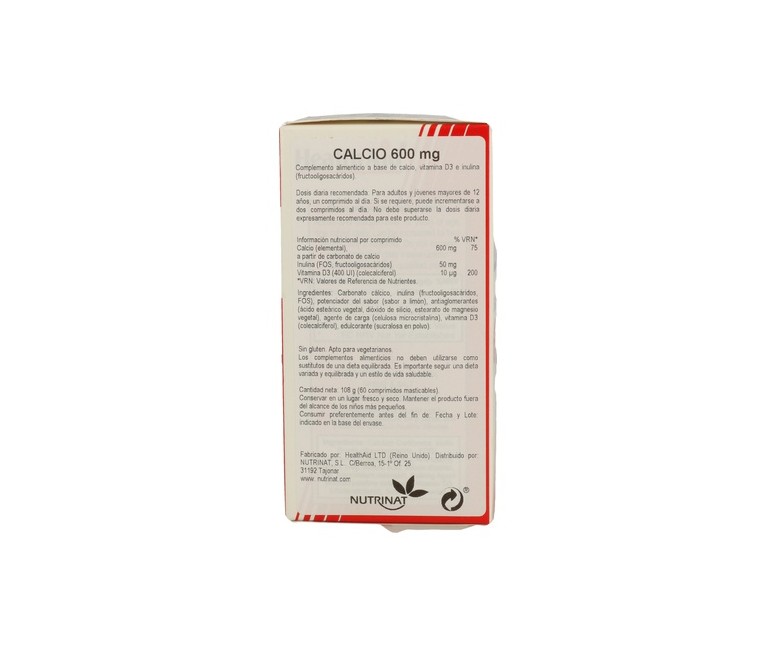 Calcio 60 comprimidos de 600mg Health Aid