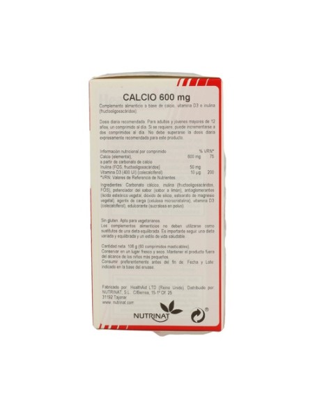 Calcio 60 comprimidos de 600mg Health Aid