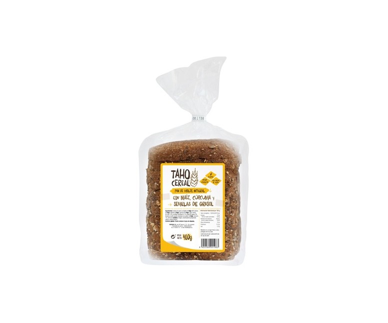 Pan de molde integral con maíz, cúrcuma y pipas de girasol 400 g Taho Cereal