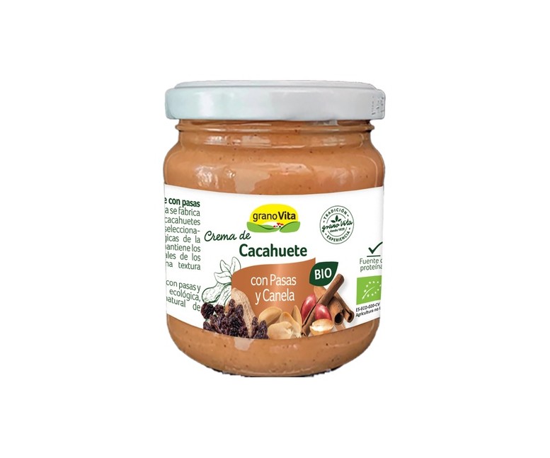 Crema cacahuete, pasas y canela bio 175 g de crema (Cacahuete) Granovita