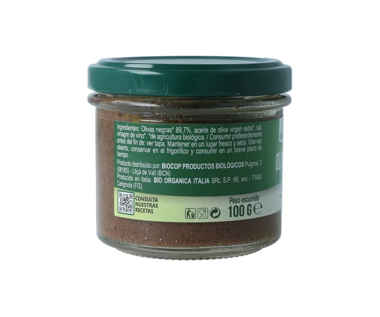 Paté de olivas negras 100 g Bio Organica Italia