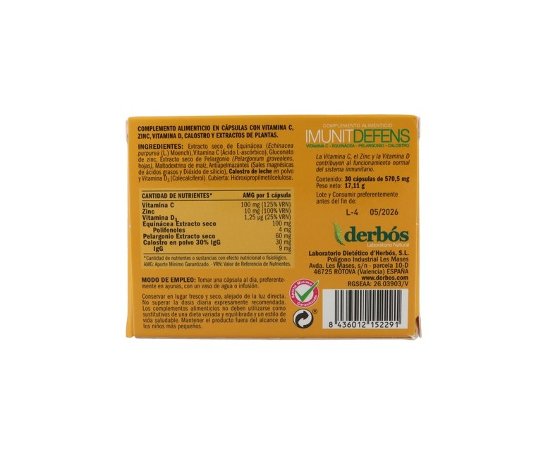 Imunit Defens 30 cápsulas vegetales de 570.5 mg Derbós