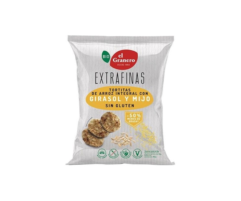 Extrafinas tortitas de arroz integral con girasol y mijo sin gluten Bio 60 g El Granero Integral