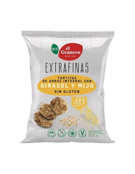 Extrafinas tortitas de arroz integral con girasol y mijo sin gluten Bio 60 g El Granero Integral
