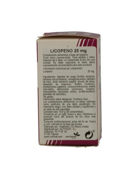 Licopeno 30 comprimidos de 25mg Health Aid