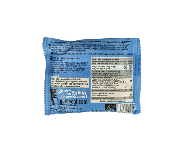 Galleta vegana de chía y limón 50 g Kookie Cat