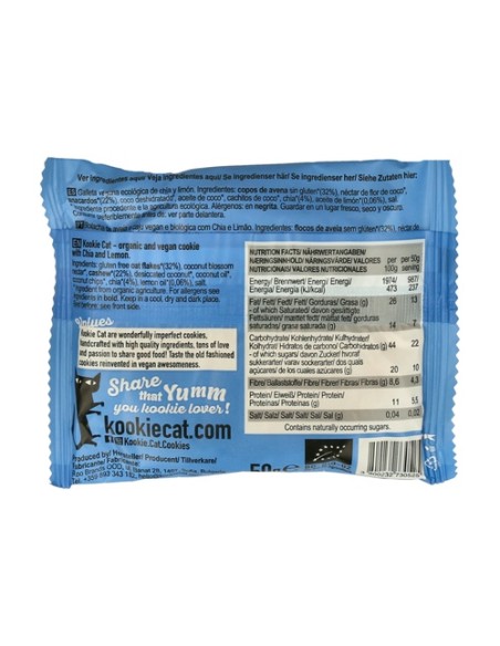 Galleta vegana de chía y limón 50 g Kookie Cat