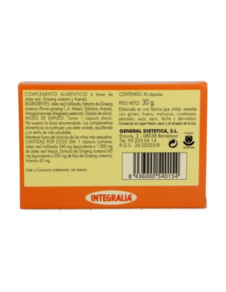 Jalea Real y Ginseng con Acerola 45 cápsulas Integralia