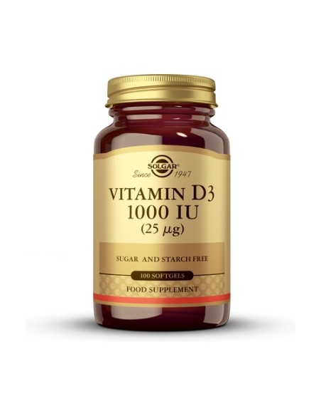Vitamina D3 1000 IU 100 perlas de 25μg Solgar