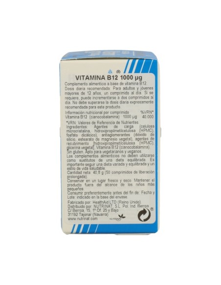 Vitamina B12 50 comprimidos Health Aid