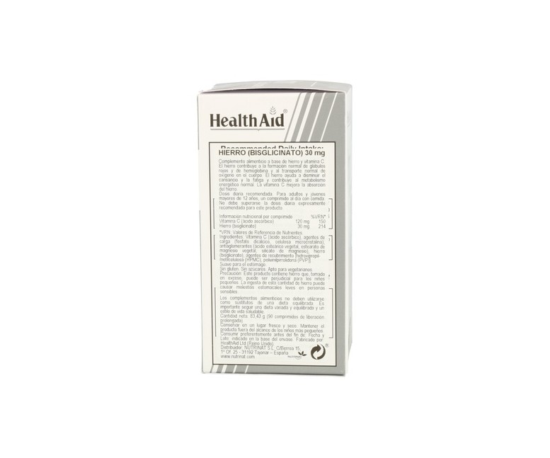 Hierro Bisglicinato con Vitamina C 90 comprimidos Health Aid