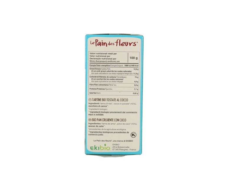 Tostadas Crujientes de Coco Bio Sin Gluten 150 g Le Pain des Fleurs