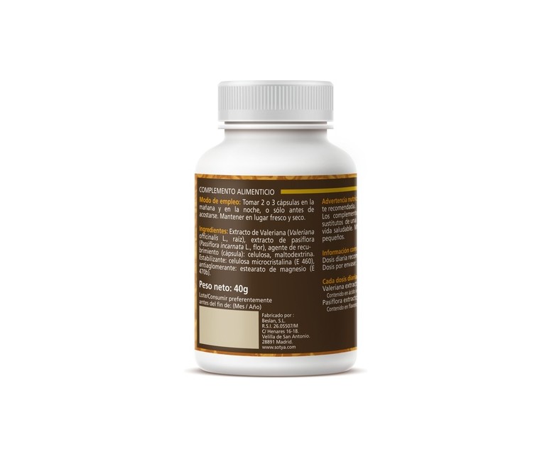 Valeriana y Pasiflora 90 cápsulas de 450mg Sotya