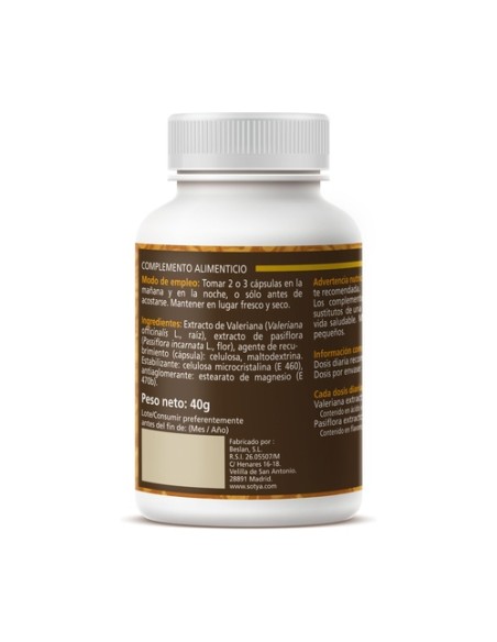 Valeriana y Pasiflora 90 cápsulas de 450mg Sotya