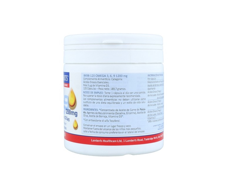 Omega 3-6-9 con vitamina D3 120 cápsulas Lamberts