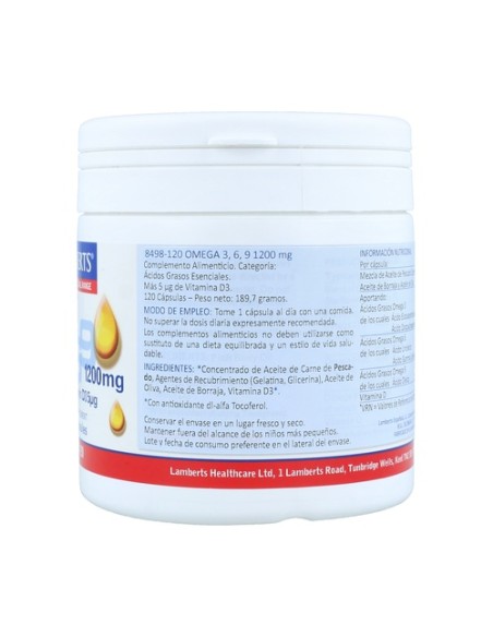 Omega 3-6-9 con vitamina D3 120 cápsulas Lamberts