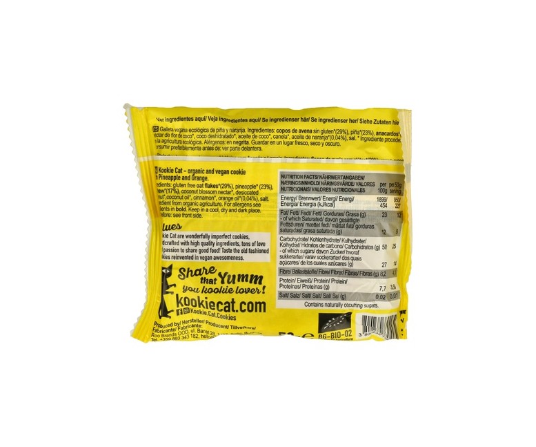 Galleta de Piña y Naranja 1 unidad de 50g Kookie Cat