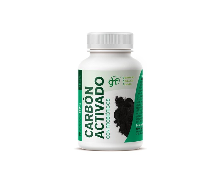 Carbón activado con probiótico 90 cápsulas de 550mg GHF