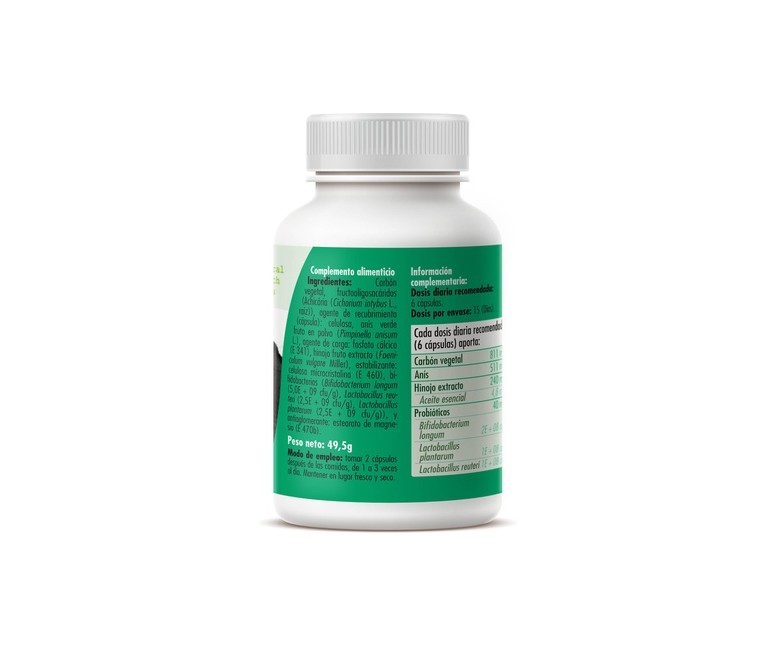 Carbón activado con probiótico 90 cápsulas de 550mg GHF