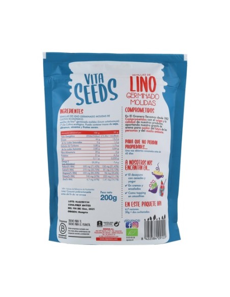 Vitaseeds semillas molidas de lino germinado sin gluten Bio 200 g El Granero Integral