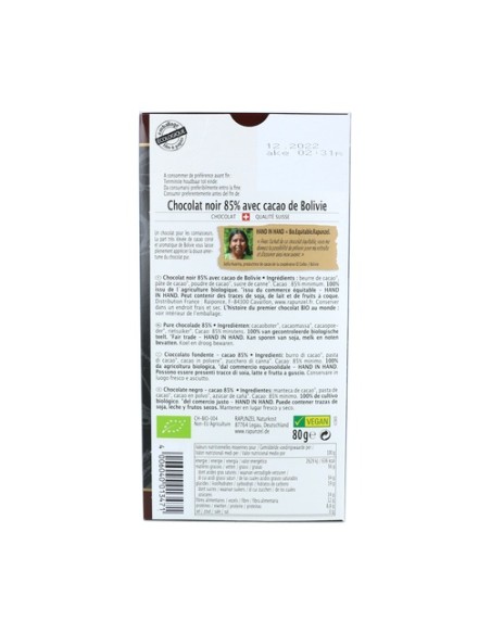 Chocolate negro vegan cacao 85% 80 g Rapunzel