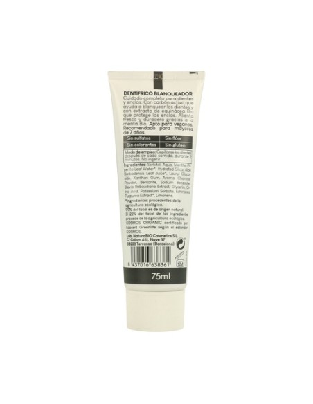 Dentífrico blanqueador Menta Bio & Carbón activo 75 ml NaturaBIO Cosmetics