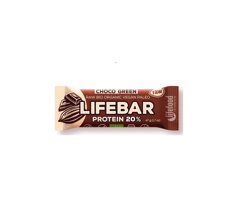 Pack Lifebar plus chocolate con proteína verde Bio 15 unidades de 47 g Lifefood