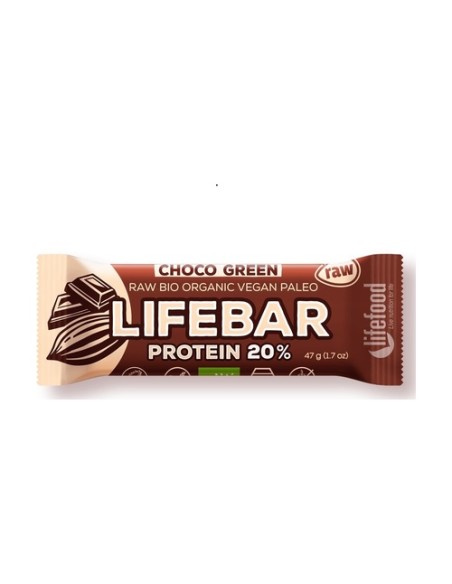 Pack Lifebar plus chocolate con proteína verde Bio 15 unidades de 47 g Lifefood
