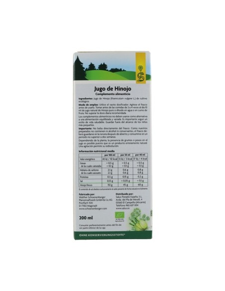 Jugo de Hinojo 200 ml Salus