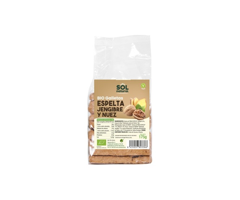 Galletas de espelta con jengibre y nueces Bio 175 g (Jengibre - Espelta) Sol Natural