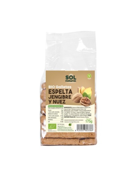 Galletas de espelta con jengibre y nueces Bio 175 g (Jengibre - Espelta) Sol Natural