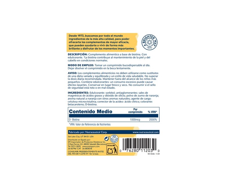 Biotin 100 comprimidos sublinguales de 1000 μg Solaray