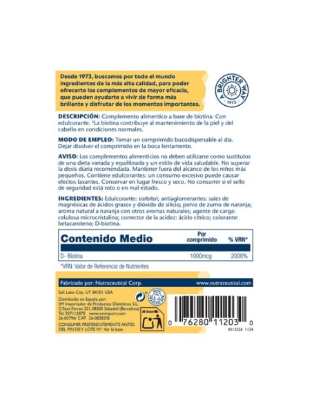 Biotin 100 comprimidos sublinguales de 1000 μg Solaray