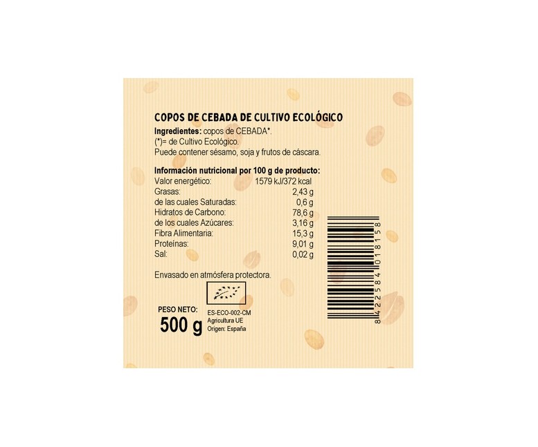 Copos de Cebada Bio 500 g El Granero Integral