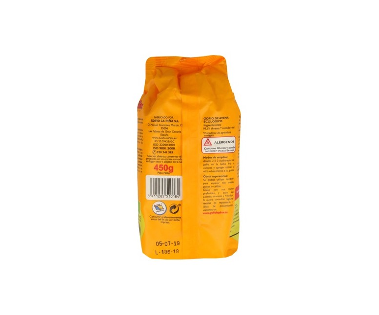 Gofio de Avena Bio 450 g Gofio La Piña