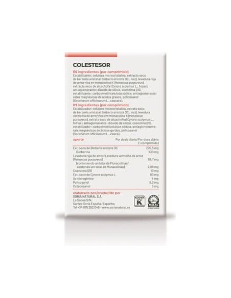 Colestesor 30 comprimidos de 800mg Soria Natural