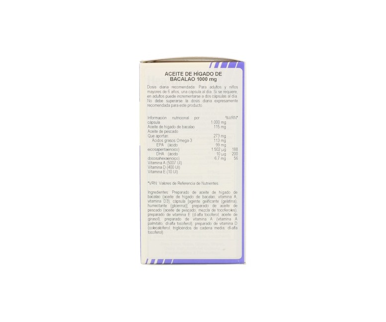 Aceite de Hígado de Bacalao 60 cápsulas de 1000mg Health aid